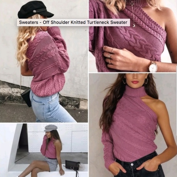 Off Shoulder Knitted Turtleneck Sweater | 0129 - Picture 5 of 5